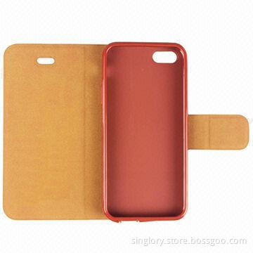Leather Case for iPhone 5S, with PC Holder and Button Closure